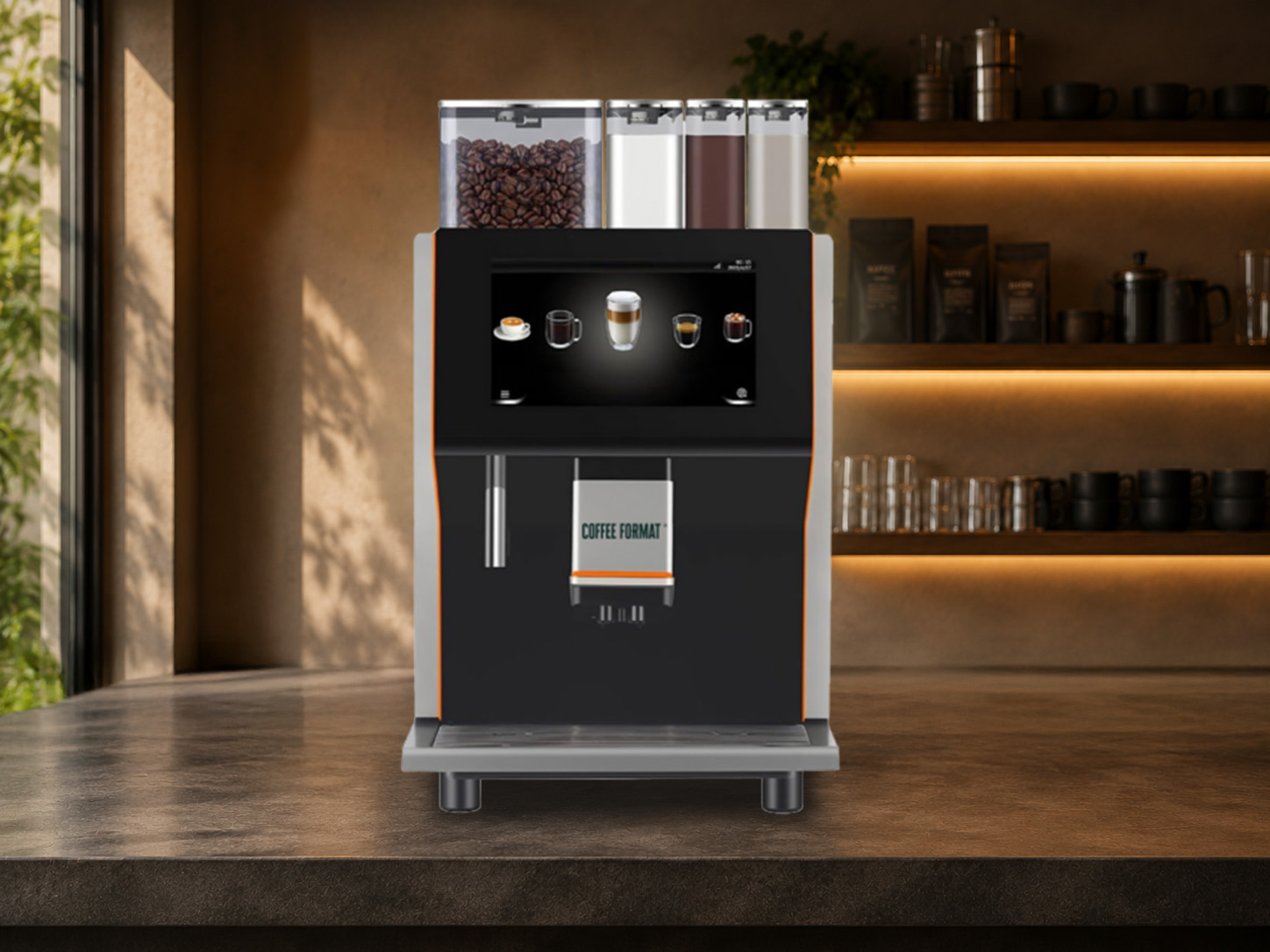 Coffee Format Kaffeemaschine "CENTER". Bild mit Hilfe von KI generiert.