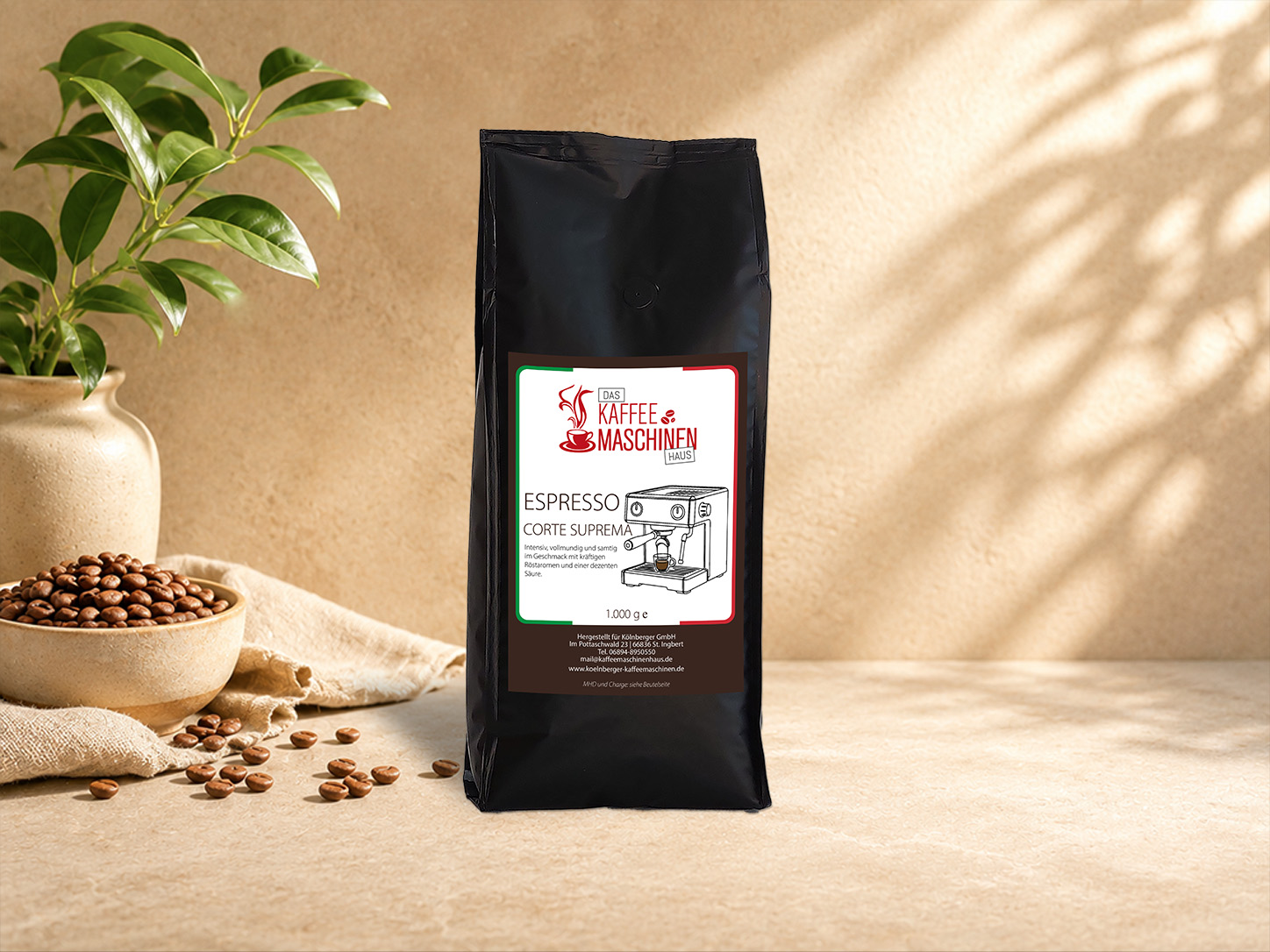 Kaffeemaschinenhaus Espresso Corte Suprema. Bild mit Hilfe von KI generiert.