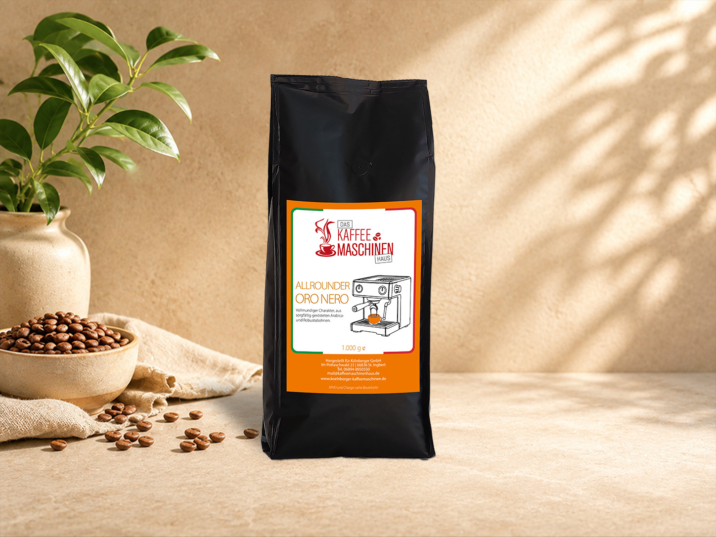 Kaffeemaschinenhaus Allrounder Oro Nero. Bild mit Hilfe von KI generiert.