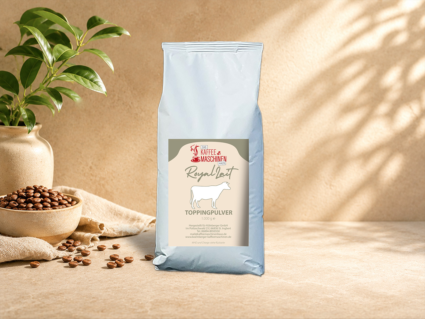 Kaffeemaschinenhaus Royal Lait. Bild mit Hilfe von KI generiert.